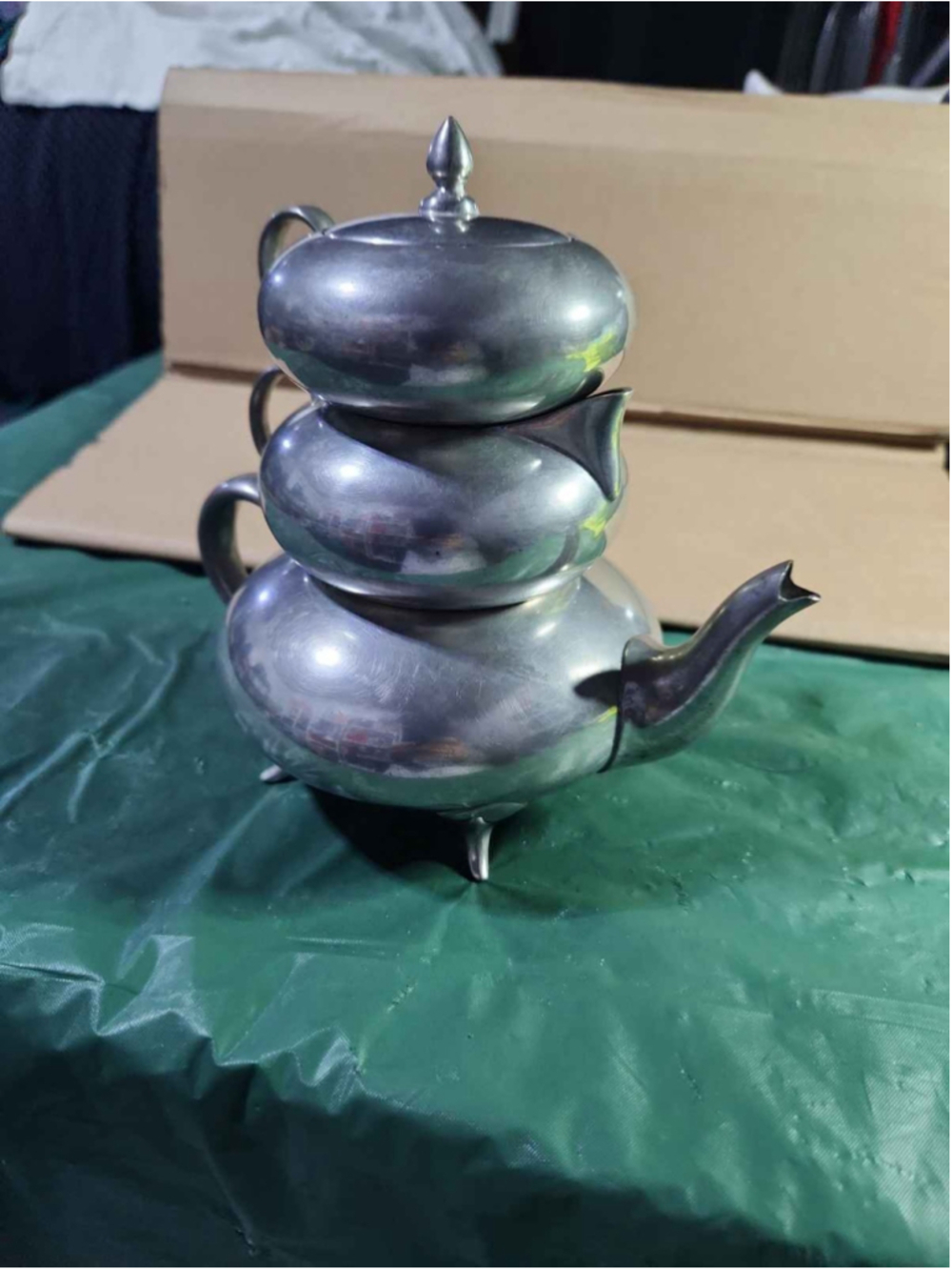 Pewter Stackable Tea Set Teapot Creamer Sugar Bowl 3 Piece